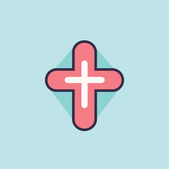 Obraz premium Vector of a flat cross casting a long shadow against a vibrant blue background