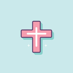 Obraz premium Vector of a flat pink cross on a blue background