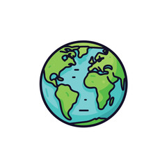 Obraz premium Vector of a flat representation of Earth in green and blue colors on a white background