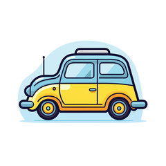 Vector of a small yellow car with a roof rack parked on a flat surface