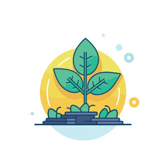 Vector of a plant growing out of a pile of coins, symbolizing growth and prosperity