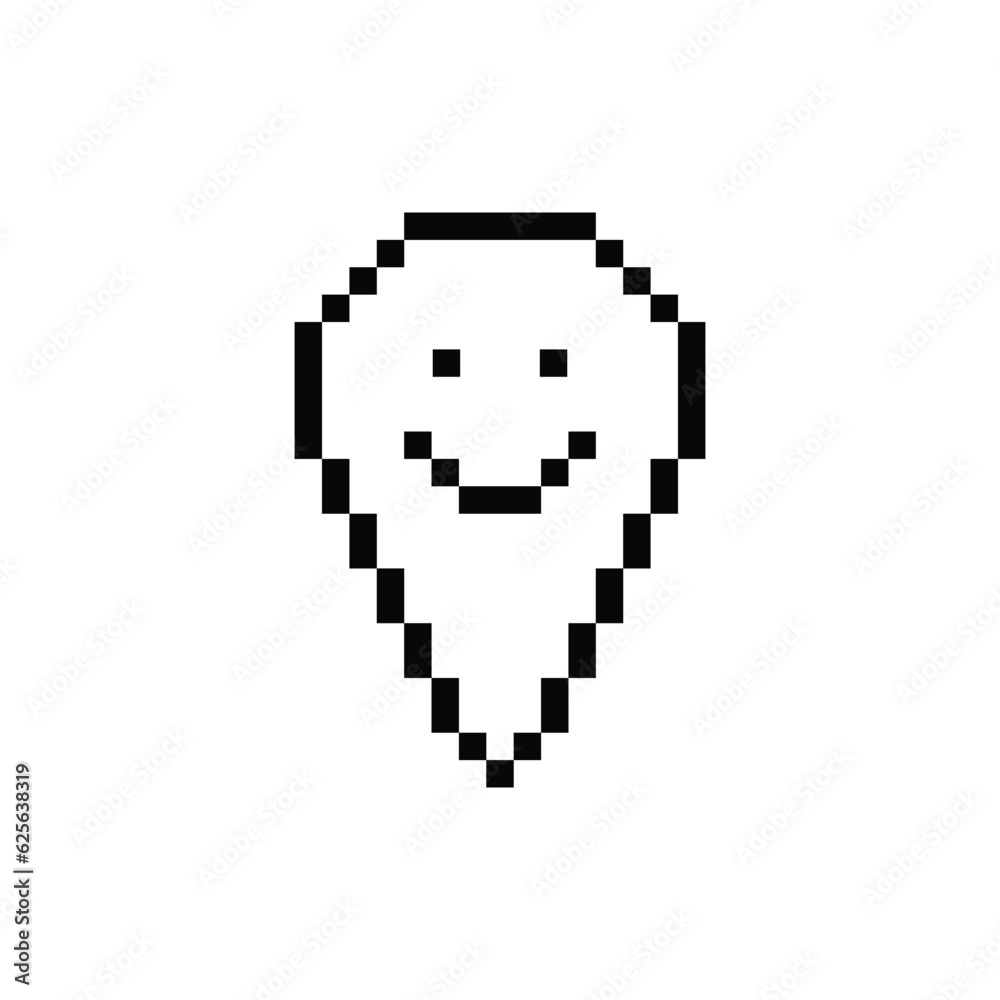 Poster map pointer icon 8 bit, pixel art icon for game logo.