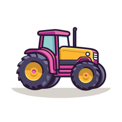 Vector of a pink and yellow tractor against a clean white backdrop