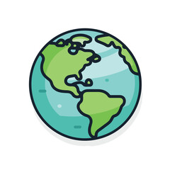 Vector of a flat representation of the Earth in green and blue on a white background