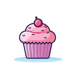 Vector of a delicious pink cupcake with a cherry on top, perfect for satisfying your sweet tooth