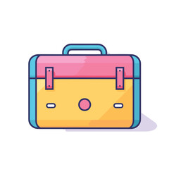 Vector of a flat pink and yellow suitcase with a blue handle