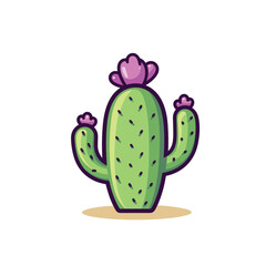 Vector of a vibrant green cactus with a beautiful pink flower blooming on top
