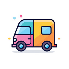 Vector of a compact bus towing a trailer on a flat road