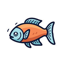 Vector of a flat blue fish with vibrant orange fins