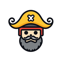 Flat vector icon a bearded man wearing a pirate hat, in a flat vector icon style