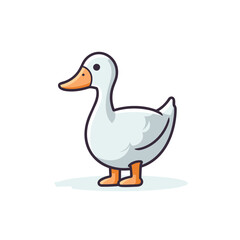Flat vector icon a white duck standing on a plain white background