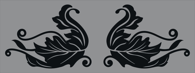 Black floral ornament. Vector on a gray background