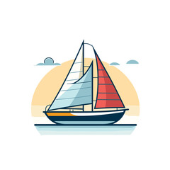 Flat vector icon a sailboat peacefully gliding across the water