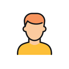 Flat vector icon a man face in a yellow shirt, in a simple and minimalistic style