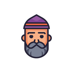 Obraz premium Flat vector icon a bearded man wearing a purple hat in a simple and minimalistic style