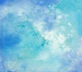 blue watercolor  sea aqua background, ocean wet paint design template, blue aquarelle splatter wash gradient