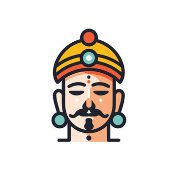 Flat vector icon a bearded man wearing a turban in a minimalist vector icon style