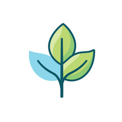 Flat vector icon a minimalist blue and green leaf logo on a clean white background