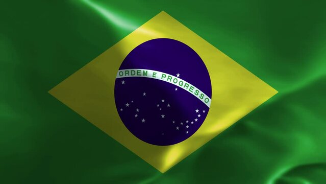 Brazil Flag Waving Textile Textured Background. Seamless Loop Animation