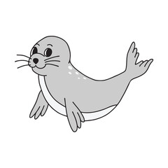 Cute cartoon seal on a white background. Child vector illustration in doodle style