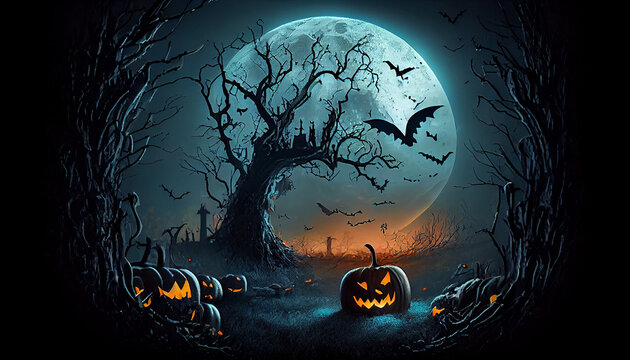  Volmond fledermause halloween hintergrund, scary halloween pumpkin Ai generated image 