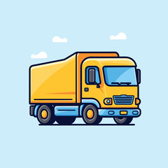 Vector flat icon of a yellow truck against a vibrant blue sky