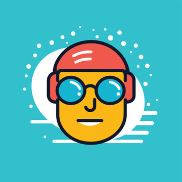 Vector flat icon of a stylish man with sunglasses and a red hat