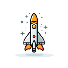 Vector flat icon of a rocket ship soaring through the starry sky