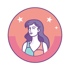 Vector flat icon of a woman with long hair in a pink circle   vector flat icon
