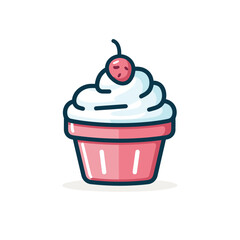 Vector flat icon of a delicious cupcake with a cherry on top, perfect for a sweet treat