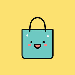 Vector flat icon of a cheerful and vibrant blue bag featuring a charming smiley face design