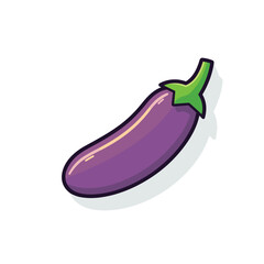 Vector flat icon of a purple eggplant on a white background, with a vector flat icon design