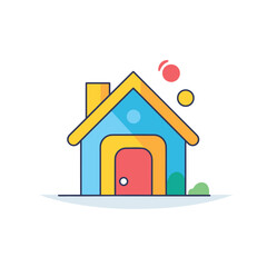 Vector flat icon of a colorful house with a vibrant red door and a sunny yellow roof