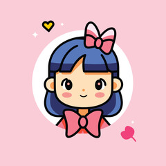 Vector flat icon of a cute girl wearing a bow headband