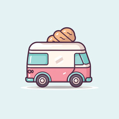 Vector flat icon of a colorful food truck with a variety of fresh bread on display