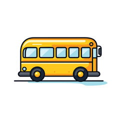 Vector flat icon of a yellow school bus against a plain white background