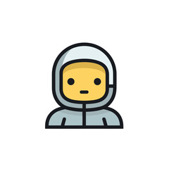 Vector flat icon of a person in a space suit with a sad expression