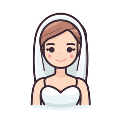 Vector flat icon of a bride with a veil on her head, a symbol of love and marriage