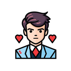 Vector flat icon of a stylish man surrounded by heart icons