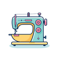 Vector flat icon of a yellow sewing machine on a table   flat vector icon - obrazy, fototapety, plakaty