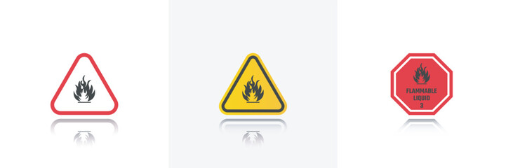 Flammable icon Yellow and red sign,Hazard symbol fire safety warning sign.Flammable Liquid icon isolated on white background.Vector illustration