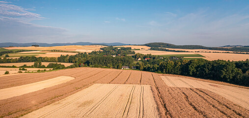 Fototapeta premium Landscape of agricultural fields before harvest in Lower Silesia, Poland