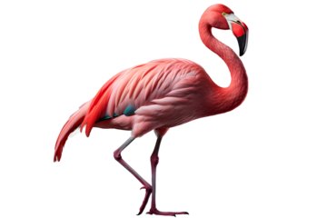 Standing flamingo on a transparent background. png file. Generative AI