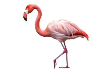 Standing flamingo on a transparent background. png file. Generative AI