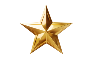 Golden five-pointed star on a transparent background. png file. Generative AI