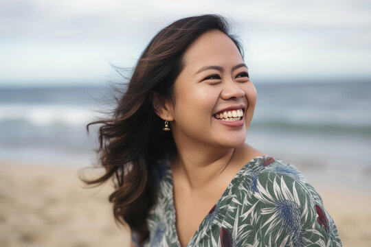 Radiant Filipina woman enjoying the beach