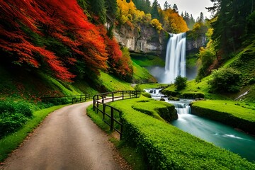 waterfall in the forest Generated Ai