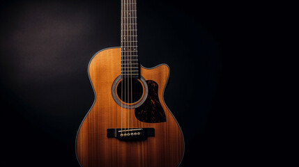 Obraz na płótnie Canvas Acoustic guitar on a black background with copy space for text.