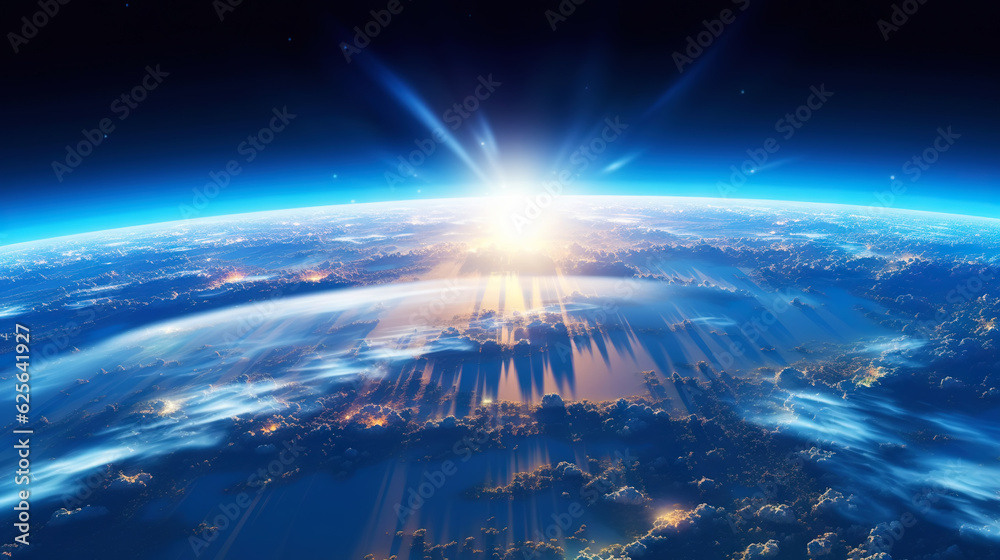 Canvas Prints panoramic view on planet earth globe from space. glowing city lights, light clouds. generative ai