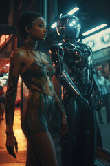 Obraz na płótnie Canvas Space Babe with Robot - Science Fiction / Fantasy